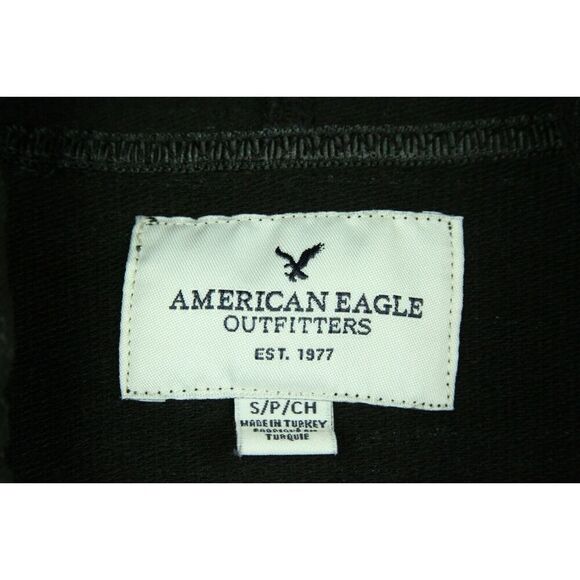American Eagle Hoodie Small Black Cropped Space-Dye Pocket - Picture 4 of 6